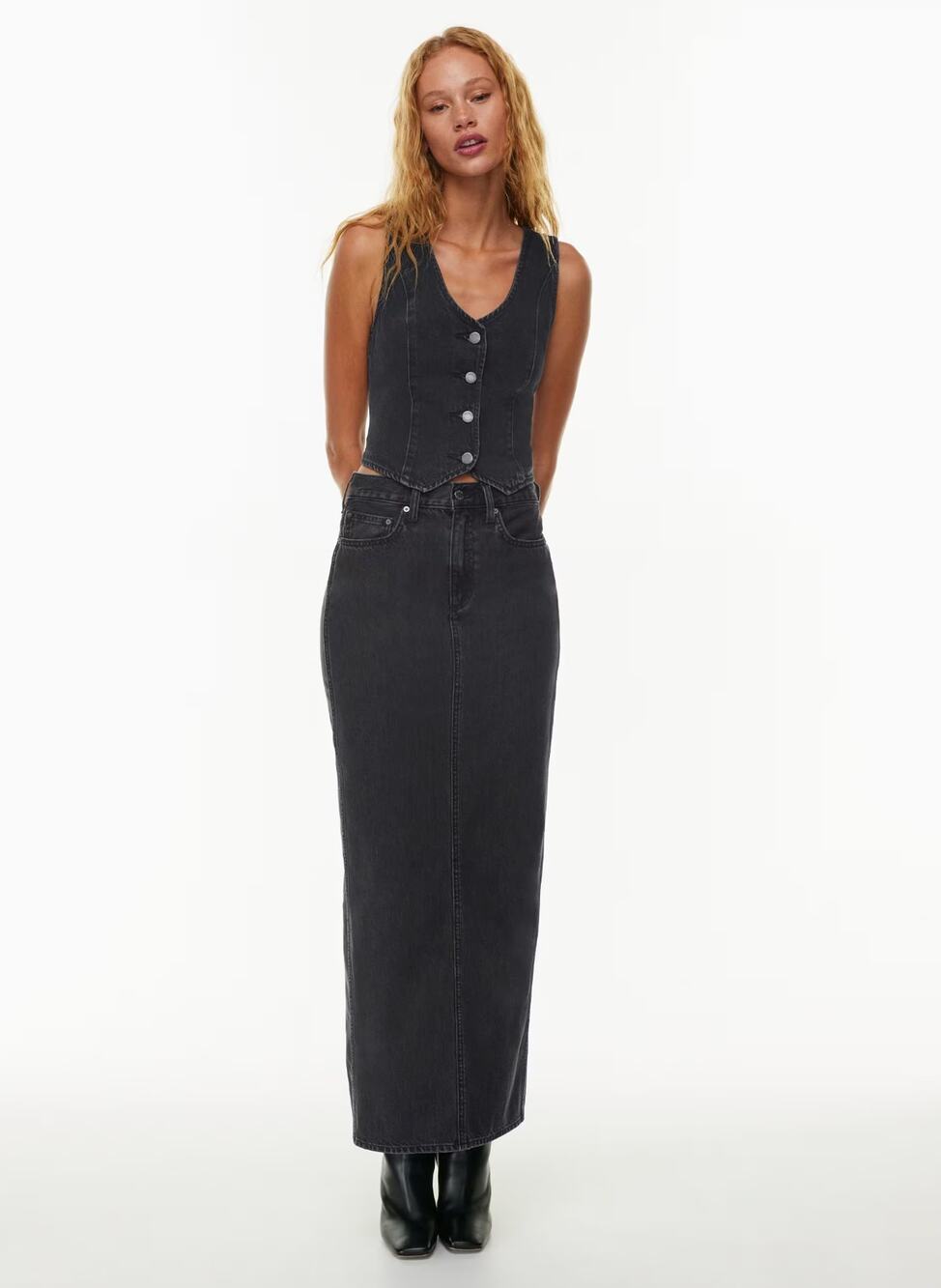 Aritzia Denim Forum The '90s Pencil Maxi Jean Skirt Black Grunge Minimalist 24